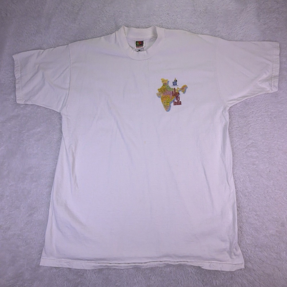 Vintage Hanes Heavyweight T-Shirt Men's XL White - "I Love My India" 100% Cotton